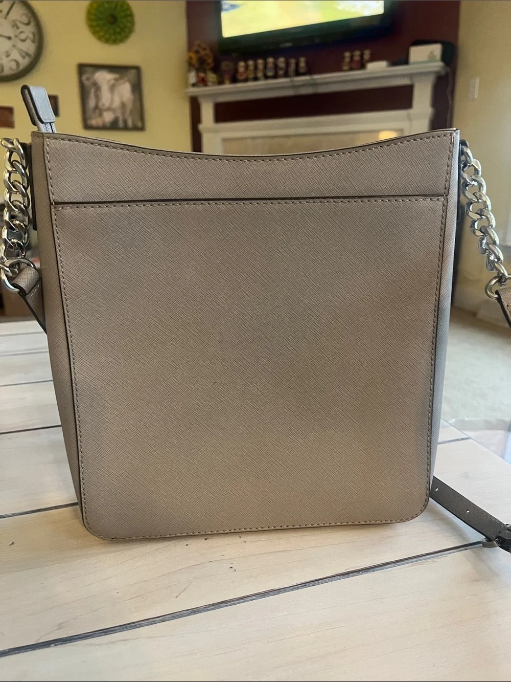 Michael Kors Hamilton Medium Top Zip Leather Messenger Bag in Pearl Gray
